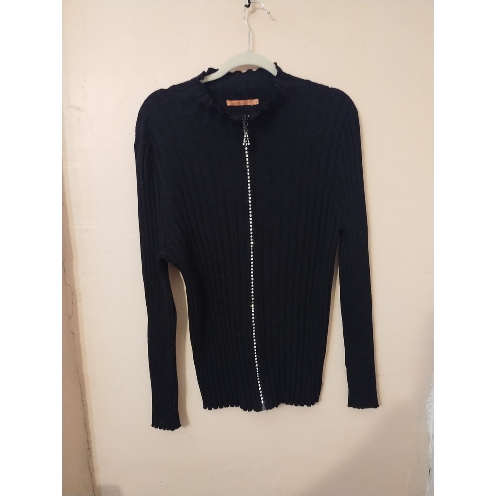 Questions by Belldini Vintage Y2K Black Knit Rhinestone Zip Sweater Womens 3X